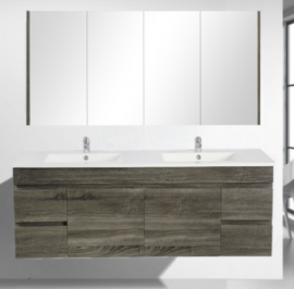 Berge Timber Wood Grain Vanity Set Dark Grey